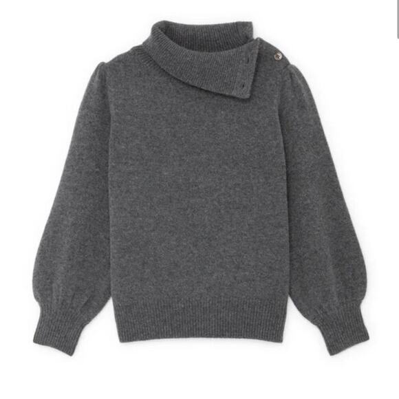 CO Essentials Wool Cashmere Gray Button Shoulder/Fold Collar Sweater Sz Medium - Picture 3 of 9